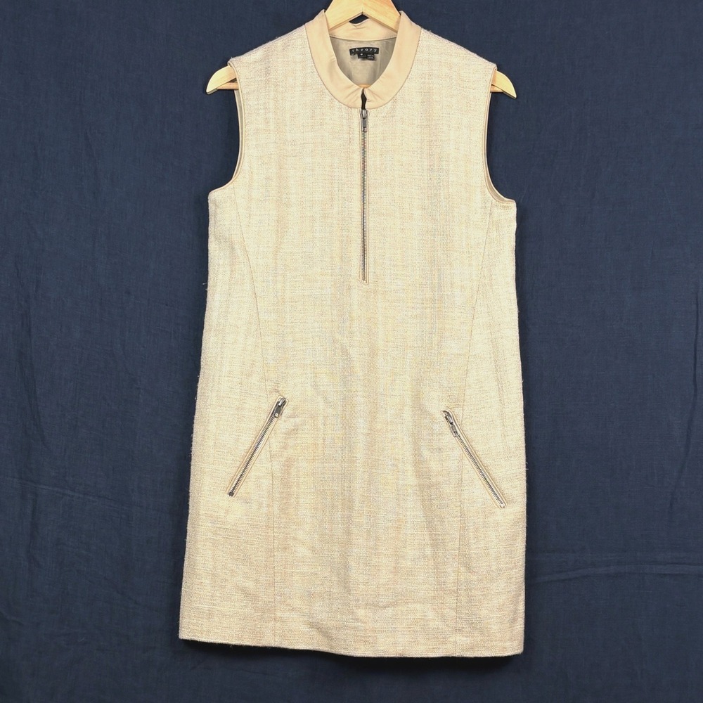 THEORY Emoran  Silk/Wool Mini Shift Dress Sz 8 Tweed Office Cocktail Natural